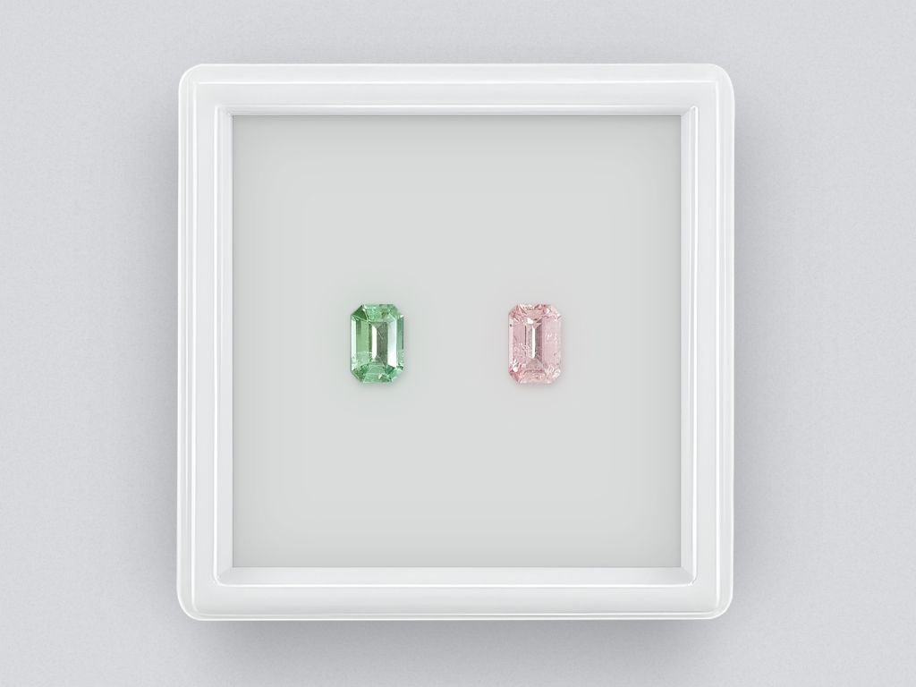 Contrasting pair of pink and green octagon-cut tourmaline 0.98 ct Image №1