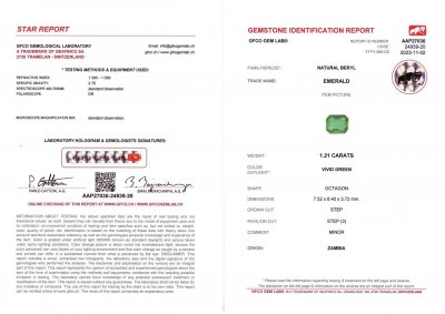 Certificate Octagon cut emerald 1.21 carats, Zambia