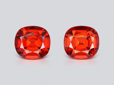Pair of vivid orange-red spessartines in cushion cut 17.87 carats, Nigeria  photo