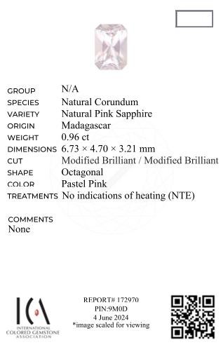 Untreated Baby pink sapphire in radiant cut 0.96 carats, Madagascar Image №6