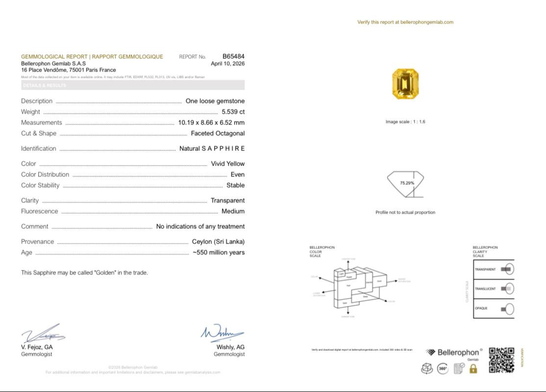 Unheated Golden Yellow sapphire in octagon cut 5.54 carats, Sri Lanka Image №5