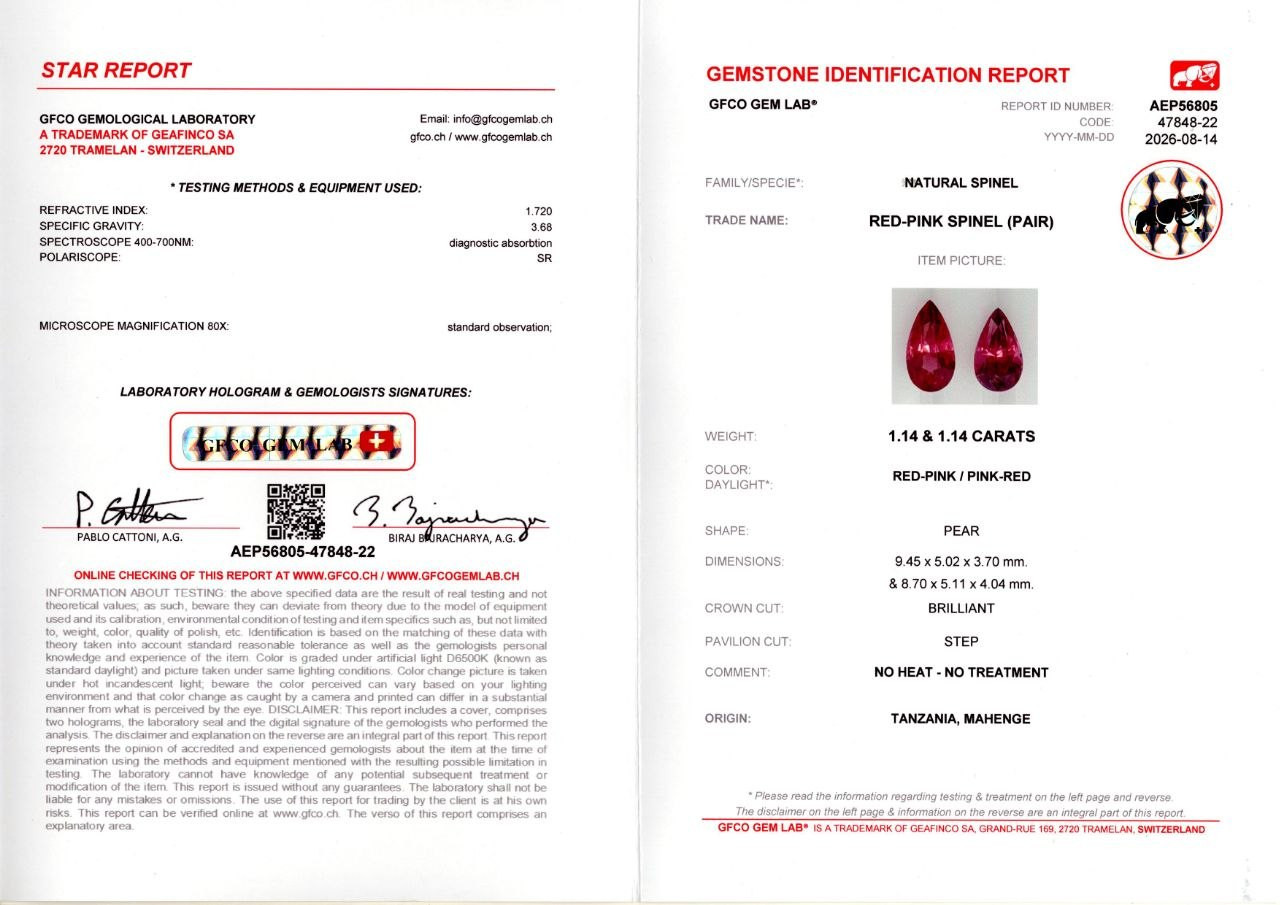 Pair of spinels red-pink Mahenge pear cut 2.28 carats, Tanzania Image №5