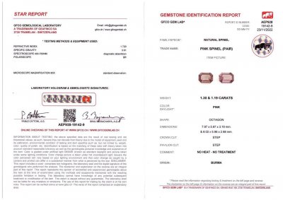 Certificate Pair of purple spinels from Burma 2.49 ct