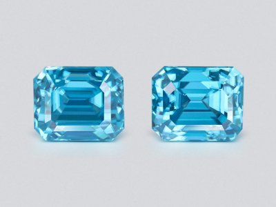 Pair of natural blue zircons in octagon cut 10.66 carat, Cambodia photo