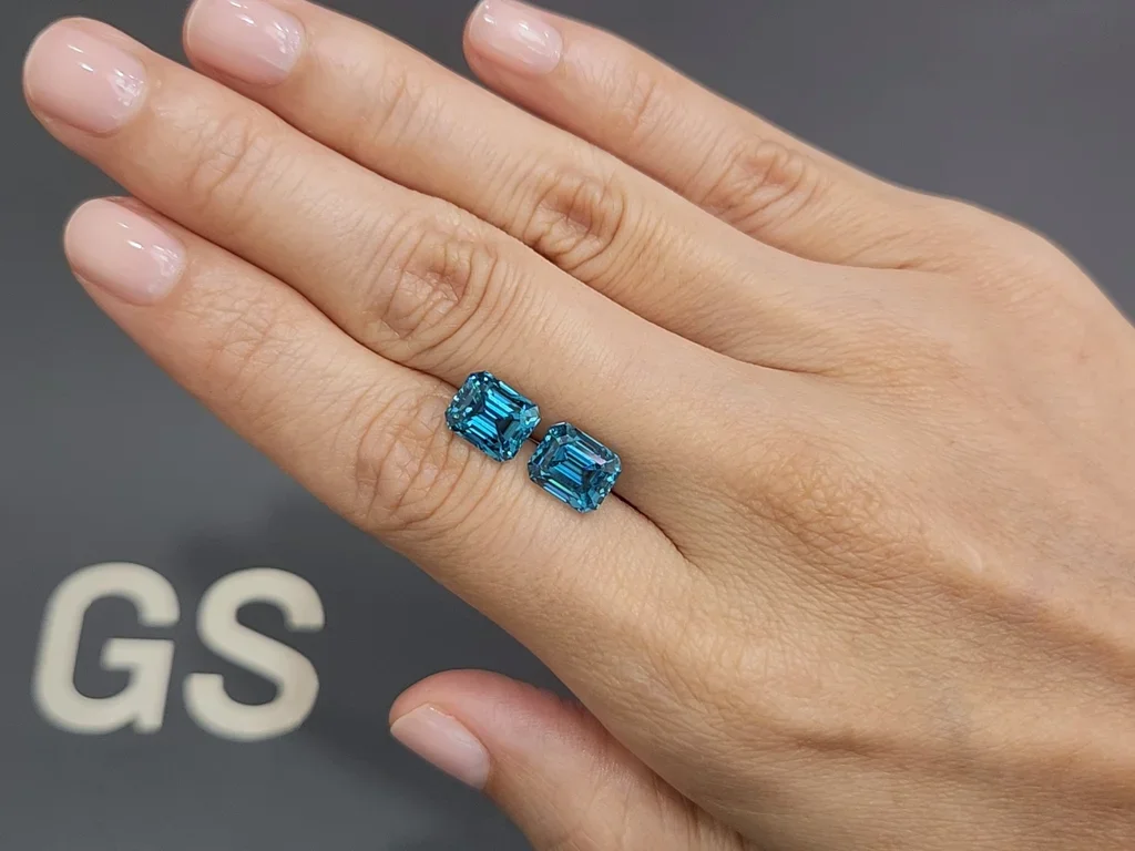Pair of natural blue zircons in octagon cut 10.66 carat, Cambodia Image №2
