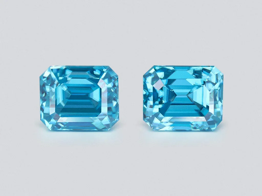 Pair of natural blue zircons in octagon cut 10.66 carat, Cambodia Image №1