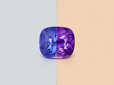 Unheated color change blue-violet sapphire in cushion cut 6.75 carats, Sri Lanka photo