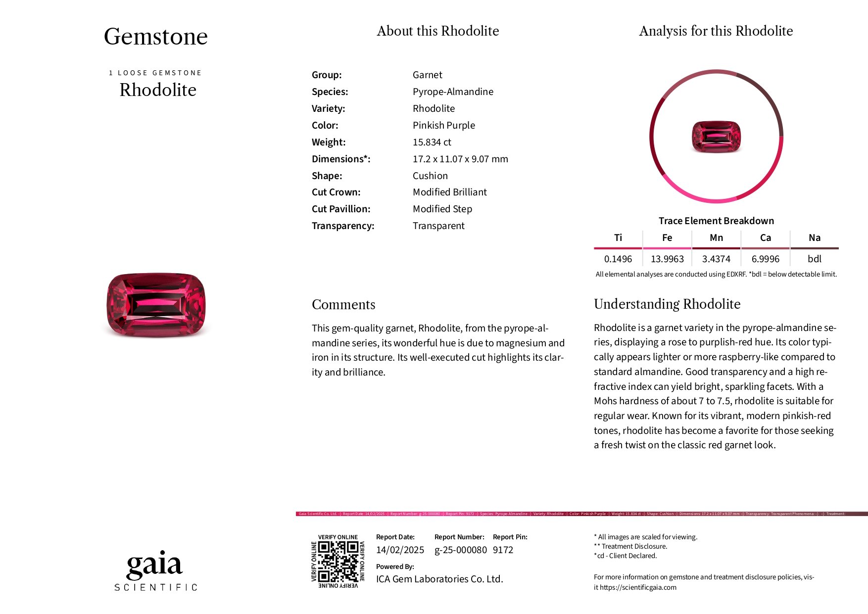 Garnet rhodolite cushion cut 15.84 carats, Tanzania Image №6