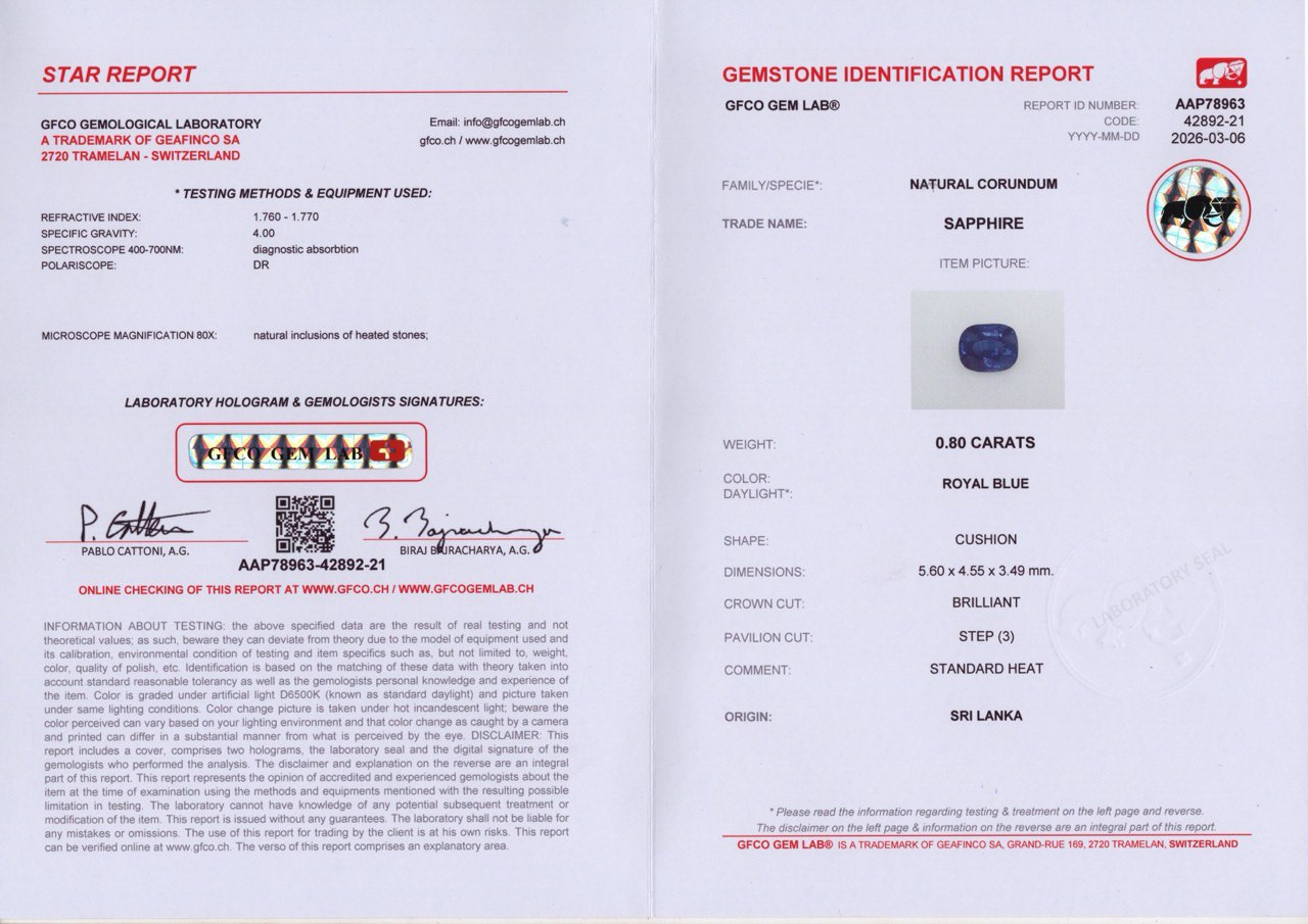 Sapphire Royal Blue cushion cut 0.80 carats, Sri Lanka  Image №6