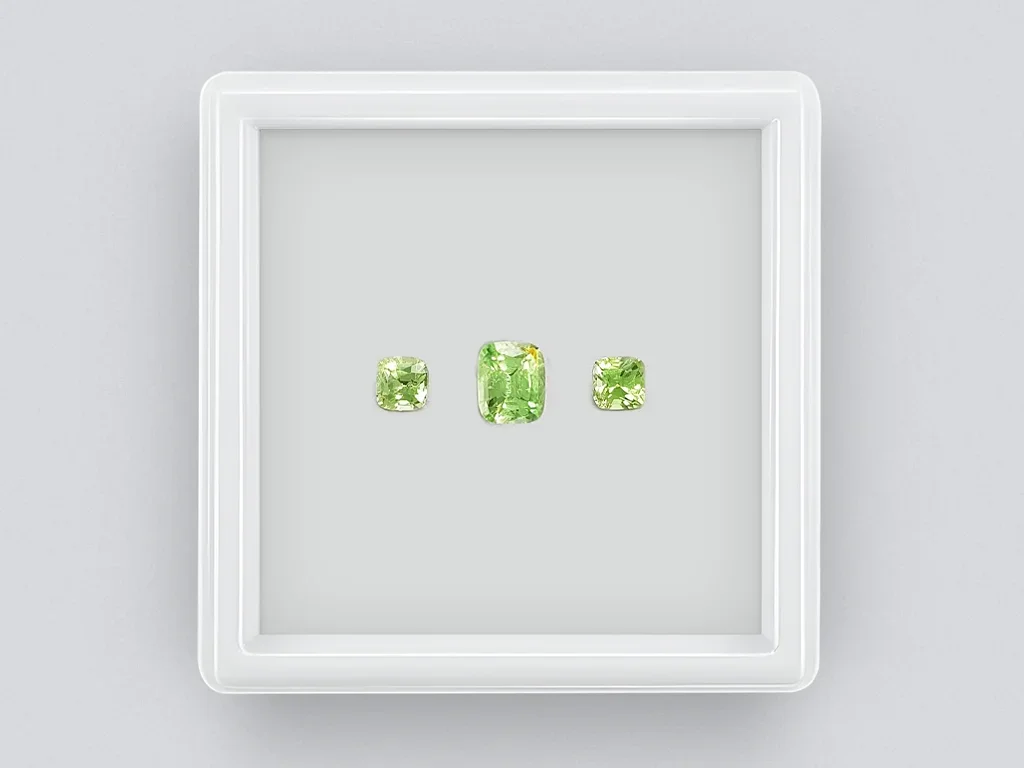 Set of yellow-green tsavorite cushion cut 1.63 ct Image №1