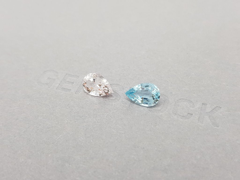 Pair of pink morganite and blue aquamarine 2.29 ct, Africa Image №2
