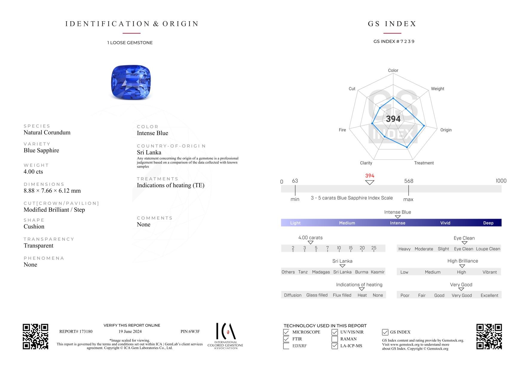 Electric blue cushion cut sapphire 4.00 carats, Sri Lanka Image №6
