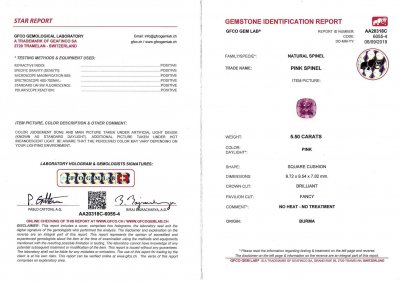 Certificate Pink Burmese spinel cushion cut 5.50 carats