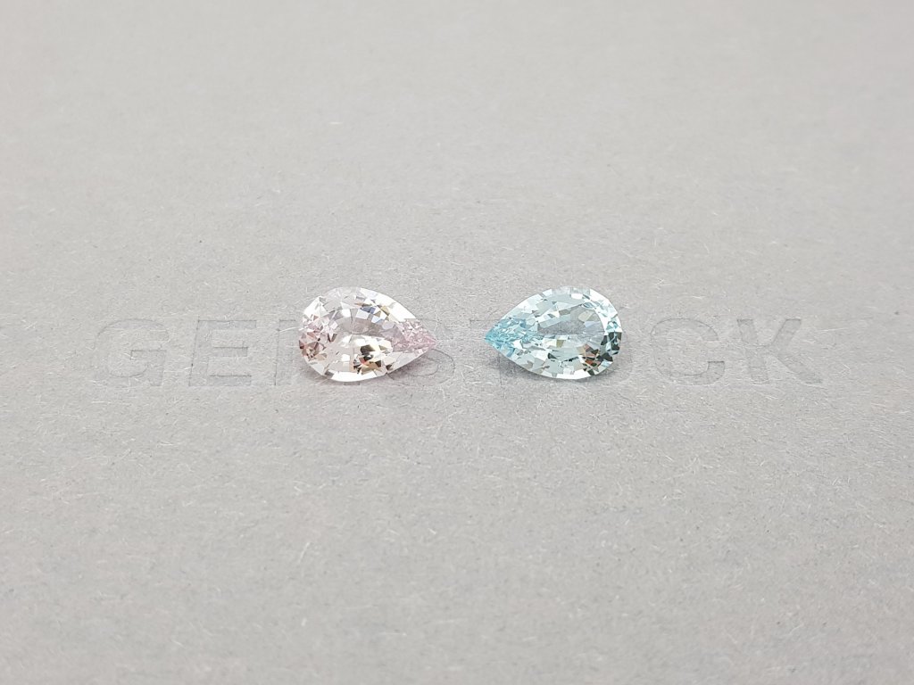 Pair of pear cut aquamarine and morganite 2.71 ct, Africa Image №1