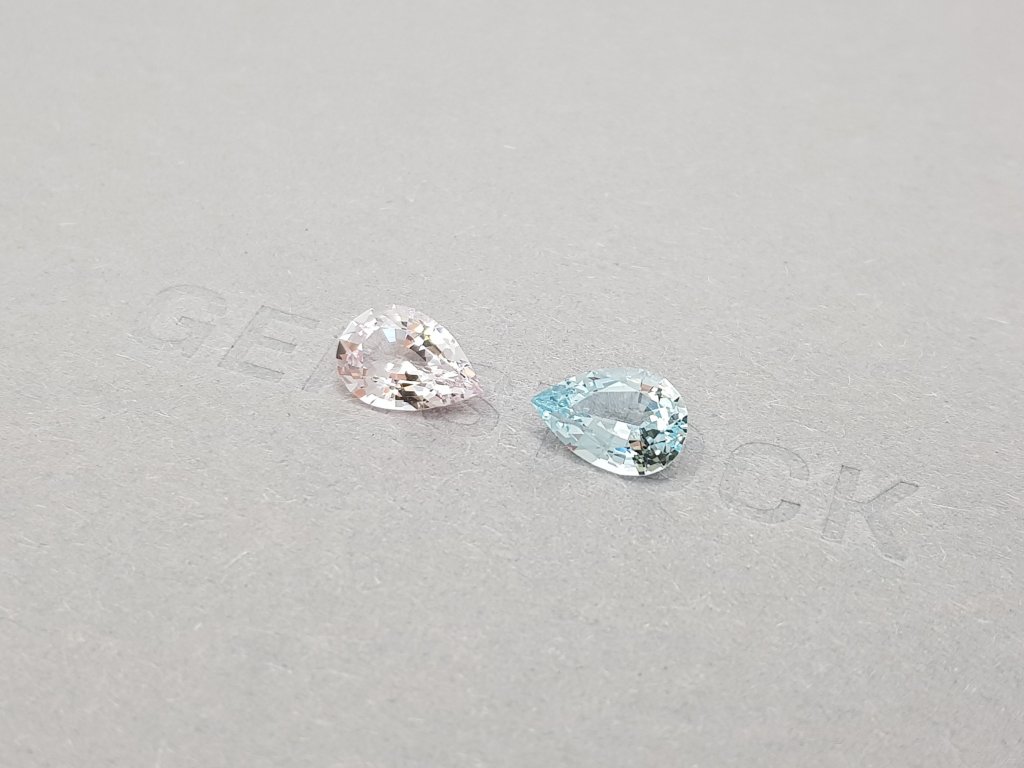 Pair of pear cut aquamarine and morganite 2.71 ct, Africa Image №2
