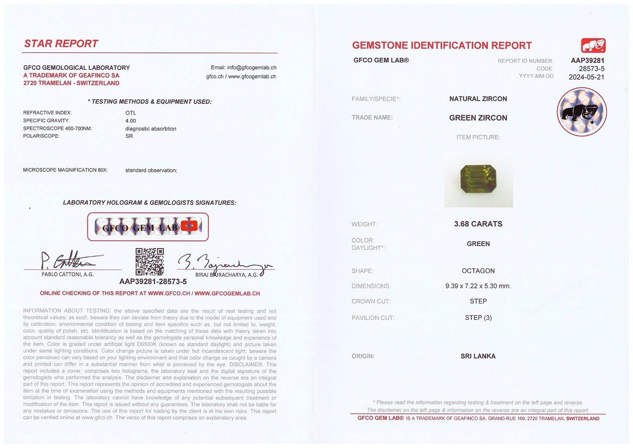 Vivid green natural zircon in octagon cut 3.68 carats, Sri Lanka Image №6
