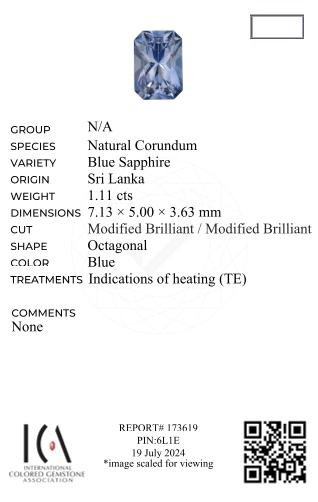 Paste blue sapphire in radiant cut 1.11 carats, Sri Lanka Image №6
