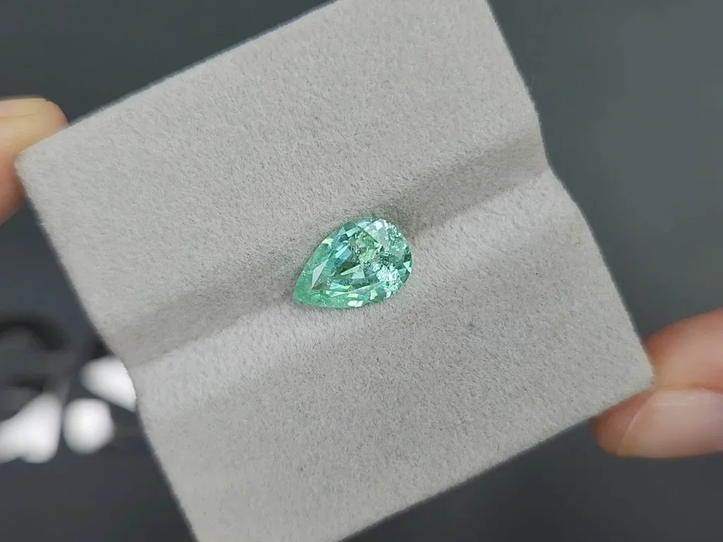 Neon greenish-blue Paraiba tourmaline in pear cut 2.14 carats, Mozambique  Image №4