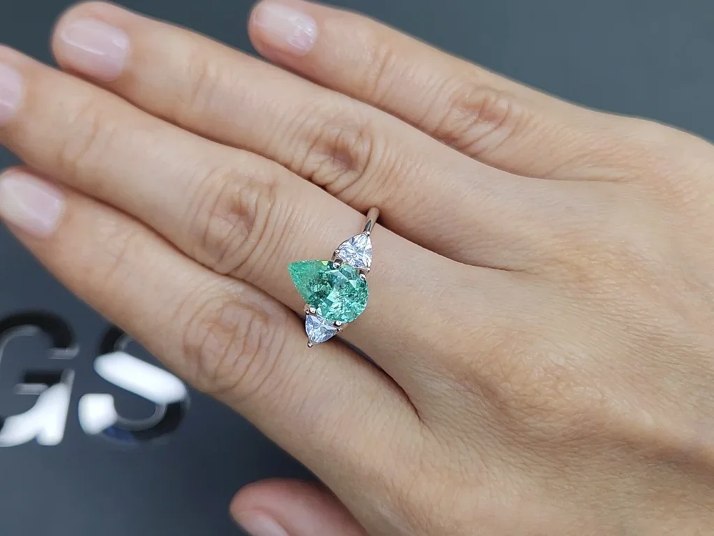 Neon greenish-blue Paraiba tourmaline in pear cut 2.14 carats, Mozambique  Image №5