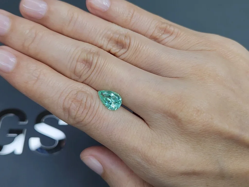 Neon greenish-blue Paraiba tourmaline in pear cut 2.14 carats, Mozambique  Image №2