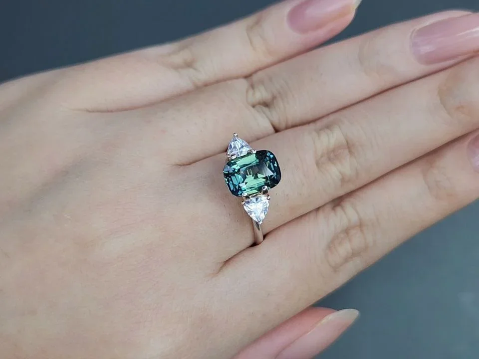 Unheated Teal sapphire in cushion cut 3.52 carats, Madagascar Image №5