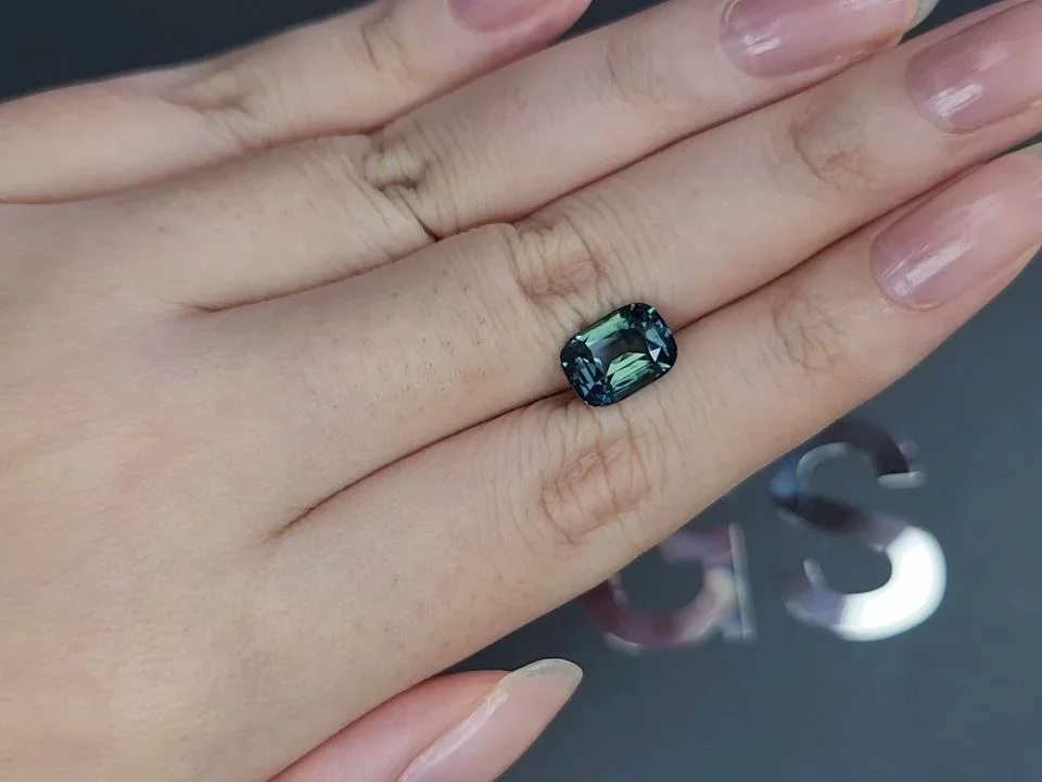 Unheated Teal sapphire in cushion cut 3.52 carats, Madagascar Image №2