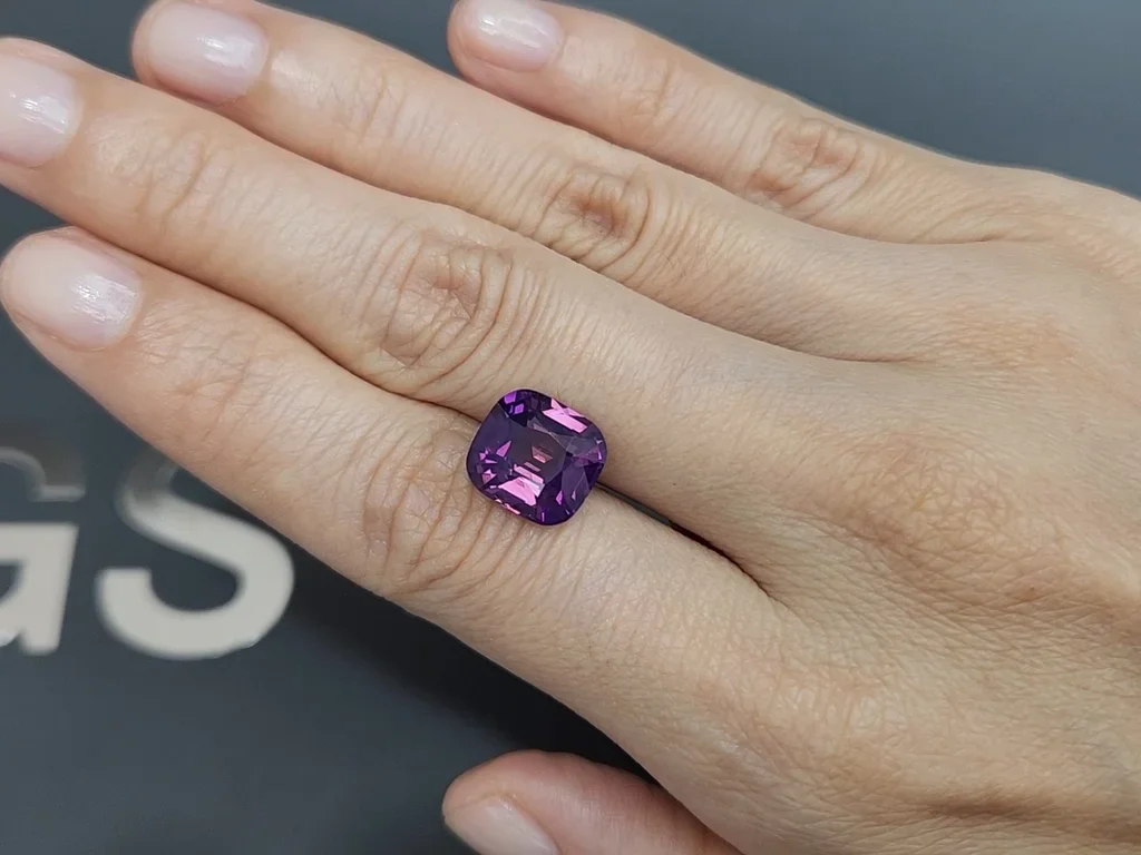 Unheated purple sapphire with silk effect in cushion cut 6.01 carats, Sri Lanka Image №2