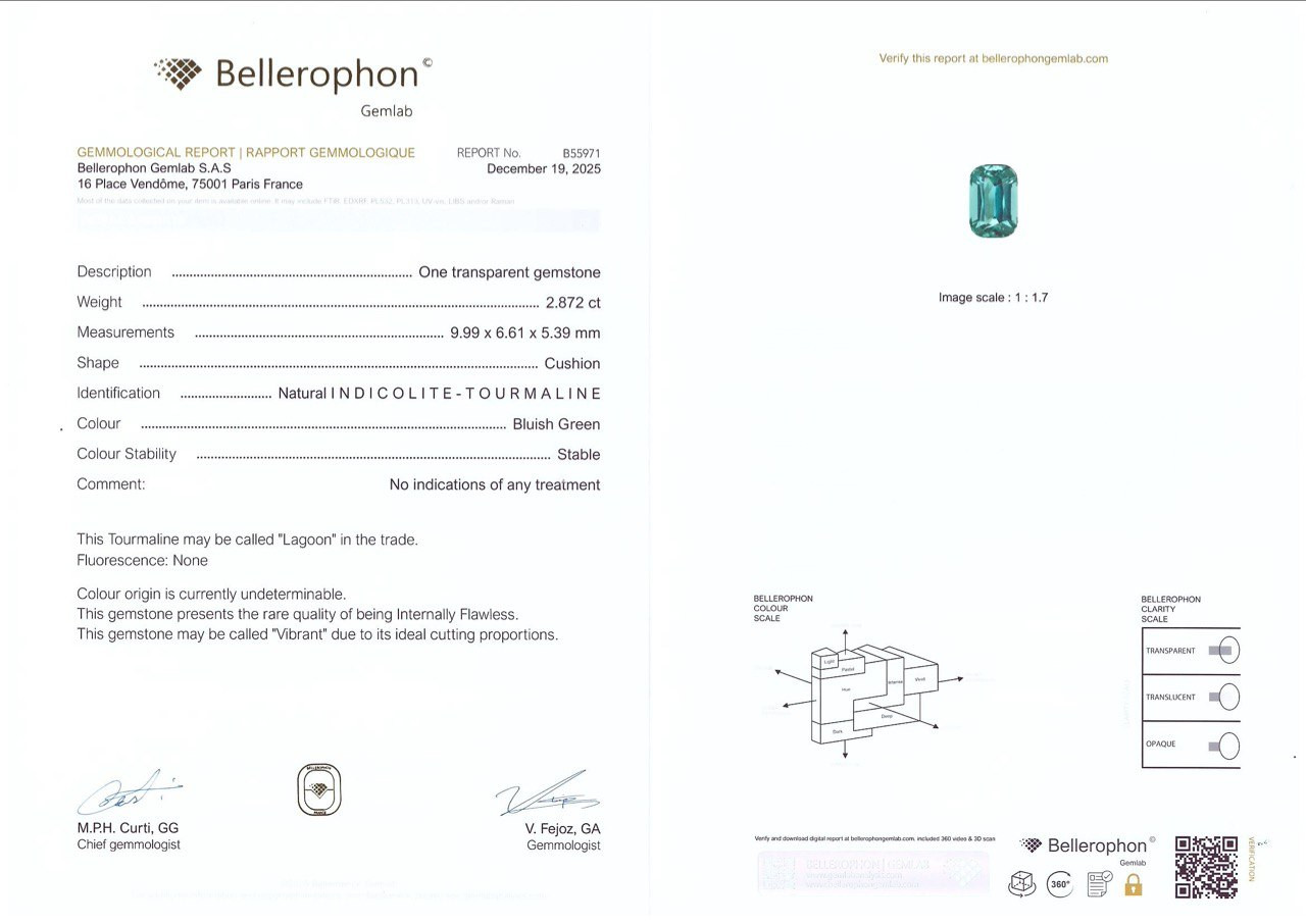 Vibrant Lagoon tourmaline in cushion cut 2.87 carats, Afghanistan Image №6