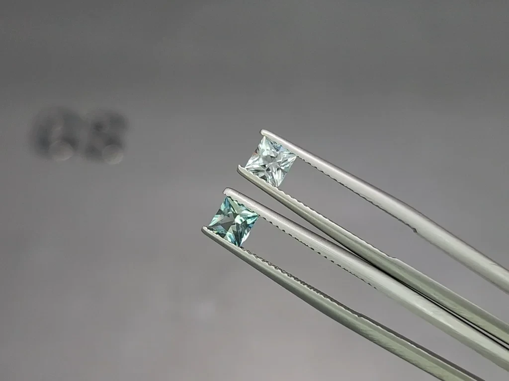 Set aquamarines princess cut 1.49 carats, Madagascar Image №4