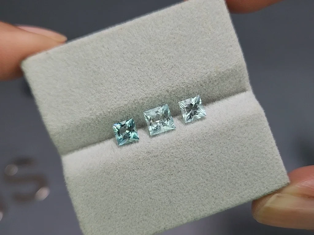 Set aquamarines princess cut 1.49 carats, Madagascar Image №5