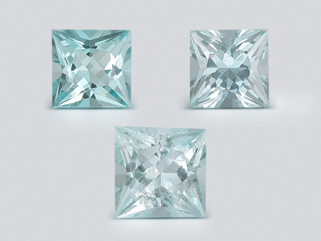 Set aquamarines princess cut 1.49 carats, Madagascar Image №1