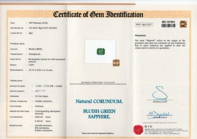 Certificate Unheated Teal sapphire 5.88 ct, Madagascar, ICA