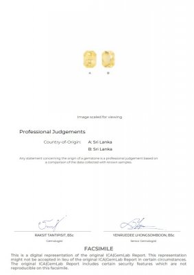 Certificate Pair of bright yellow sapphires, 3.25 ct radiant cut, Sri Lanka