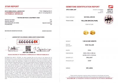 Certificate Pair of orangey yellow oval cut zircons 2.00 ct, Madagascar