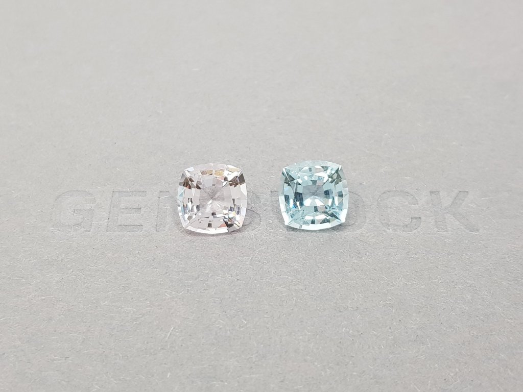 Pair of cushion cut aquamarine and morganite 4.08 ct Image №1