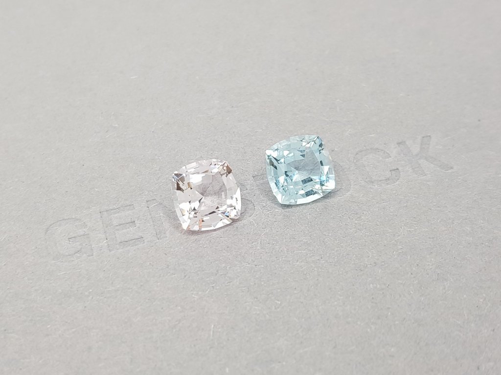 Pair of cushion cut aquamarine and morganite 4.08 ct Image №2