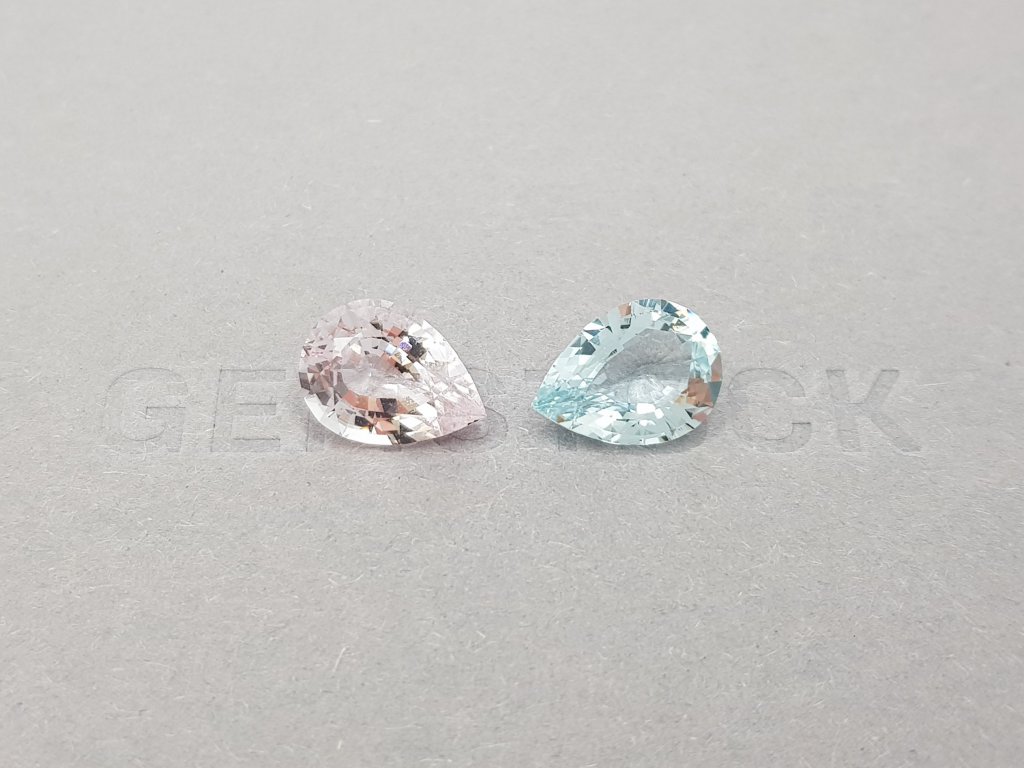 Contrasting pair of aquamarine and pear cut morganite 5.86 ct, Africa Image №1