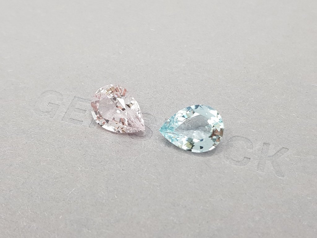 Contrasting pair of aquamarine and pear cut morganite 5.86 ct, Africa Image №3