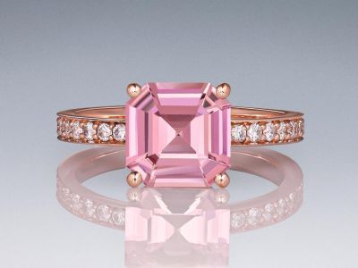 Ring with pink tourmaline 2.00 ct and diamonds in 18K rose gold photo