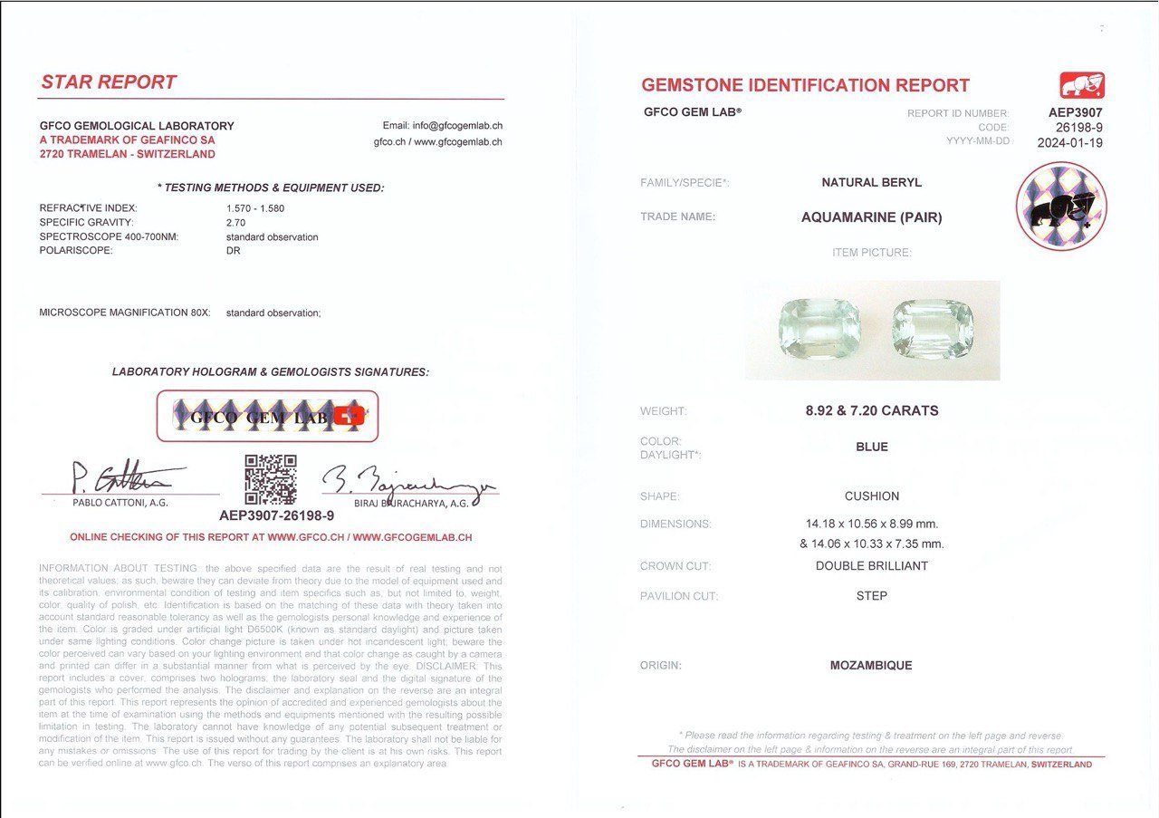 Pair of large cushion-cut blue aquamarines 16.12 ct, Mozambique Image №5