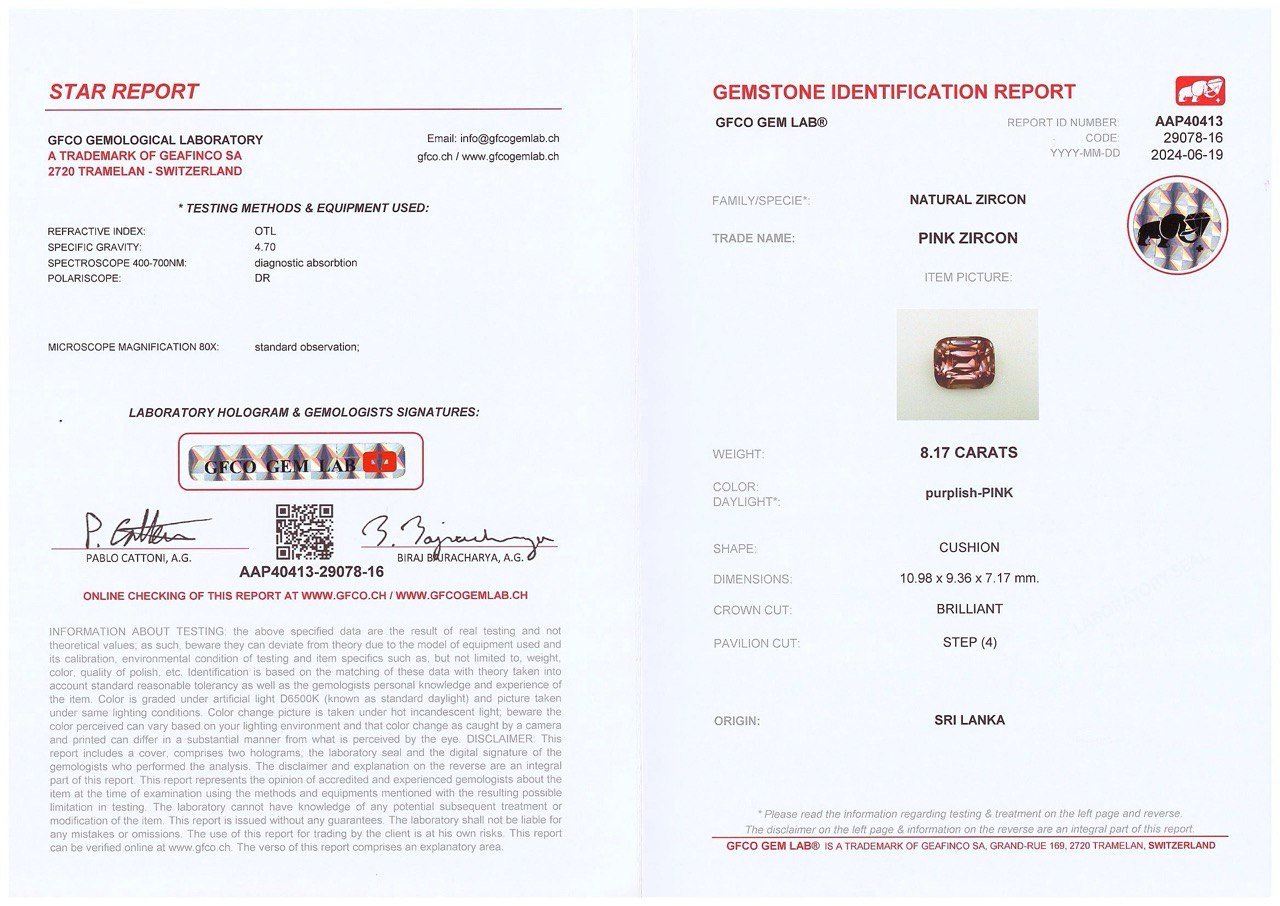 Pink-red cushion-cut natural zircon 8.17 carats, Sri Lanka Image №6