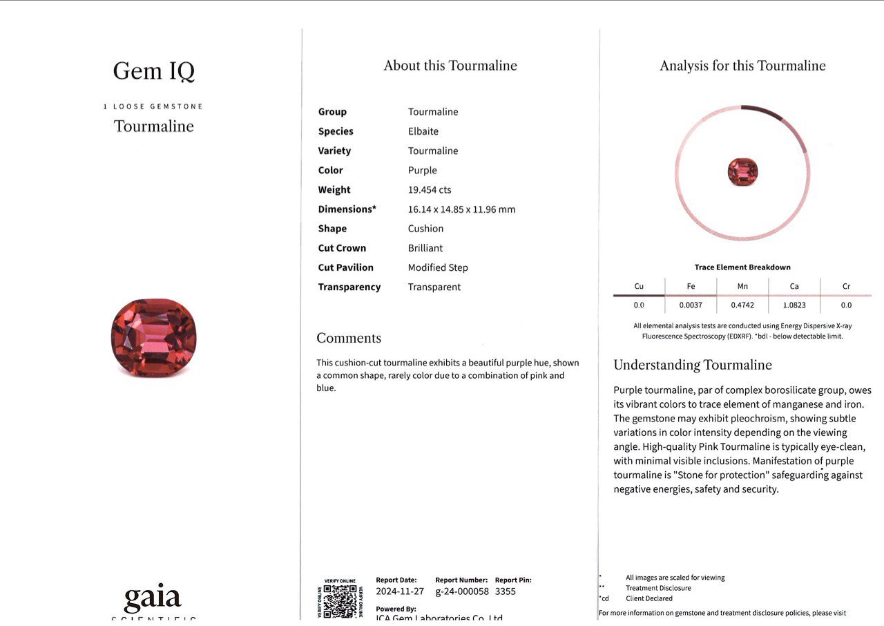 Large tourmaline rubelite 19.45 carats cushion cut, Nigeria Image №5