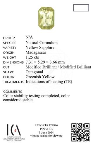 Greenish yellow sapphire in radiant cut 1.25 carats, Madagascar Image №6