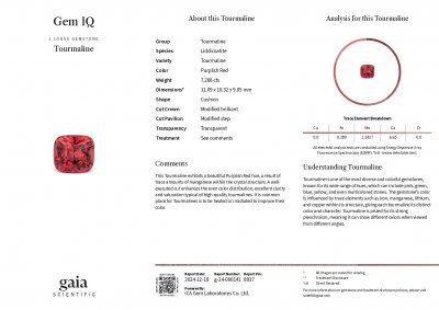 Certificate Red-orange tourmaline in cushion cut 7.29 carats, Africa