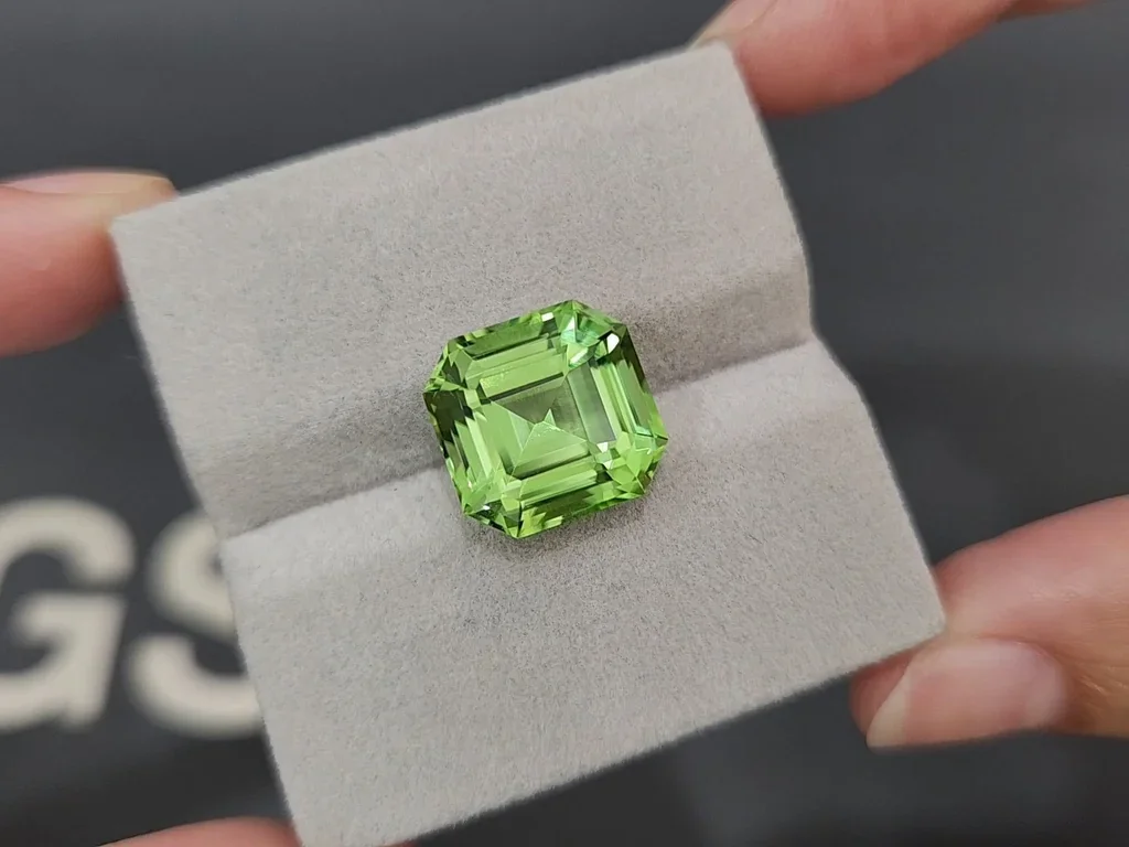 Large green peridot octagon cut 11.21 carats, Pakistan Image №4
