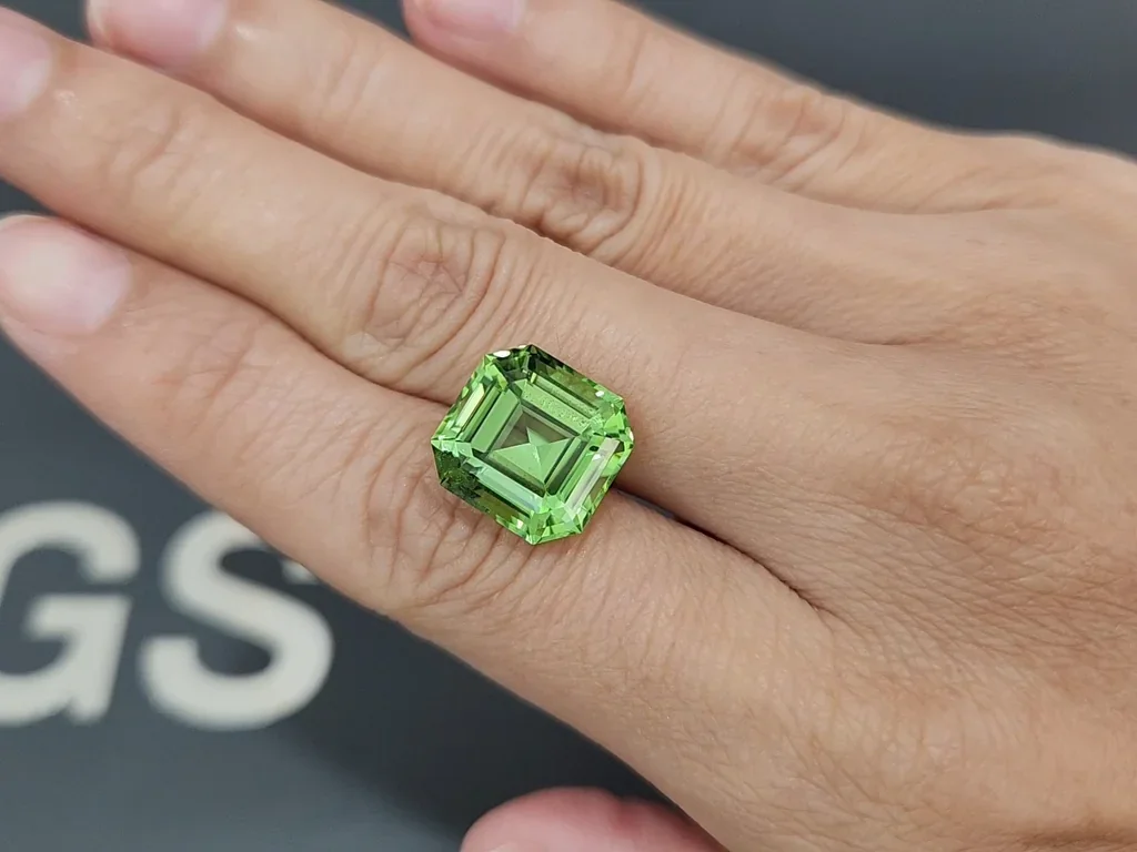 Large green peridot octagon cut 11.21 carats, Pakistan Image №2