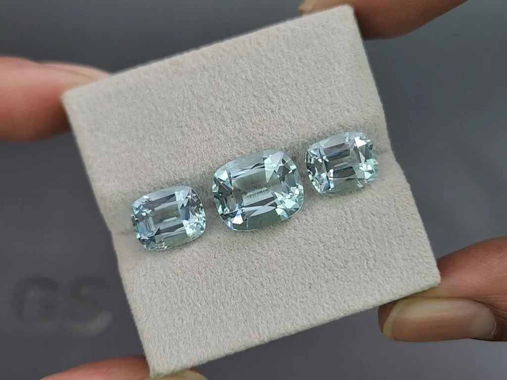 Set aquamarine cushion cut 10.47 carats, Madagascar Image №5