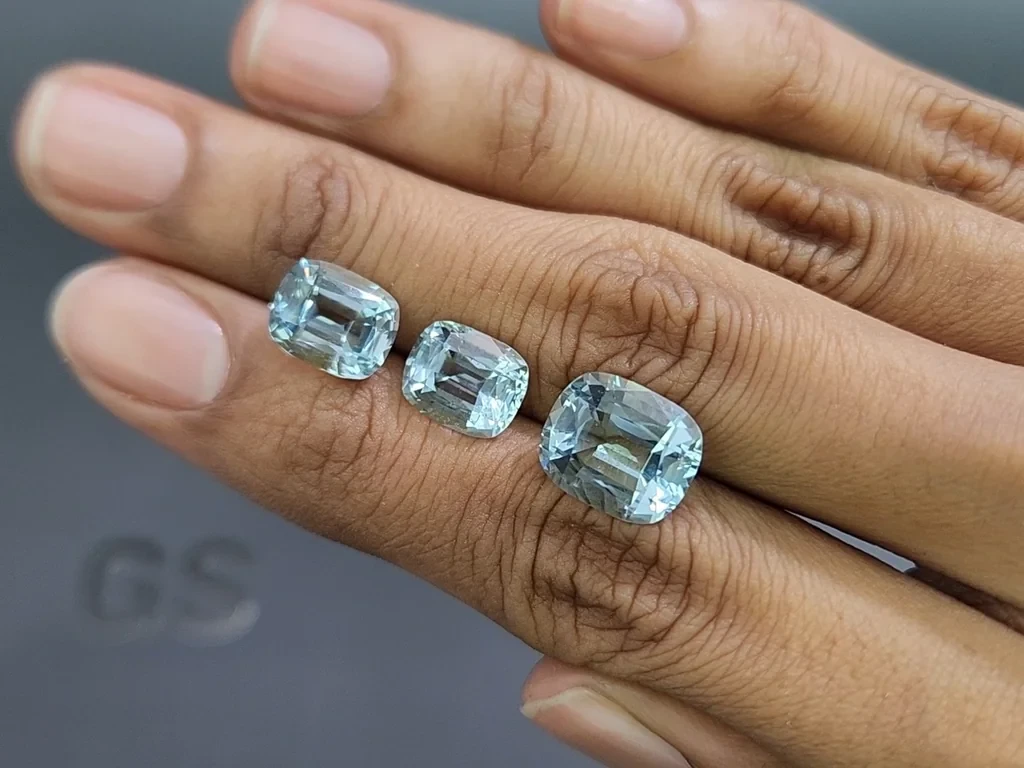 Set aquamarine cushion cut 10.47 carats, Madagascar Image №2