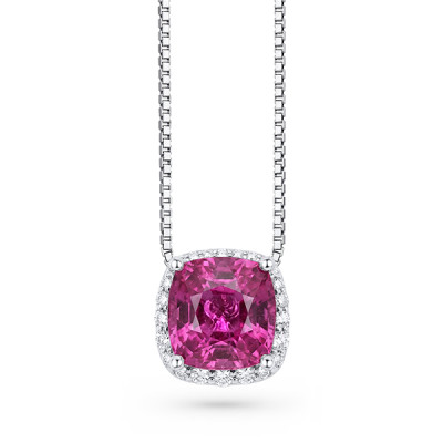 Pendant with 4.49 carat rubellite and diamonds in 18K white gold photo