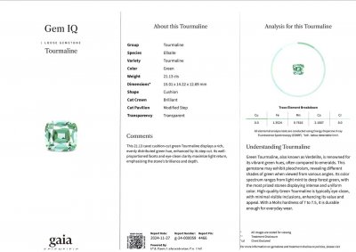 Certificate Large Lagoon cushion cut tourmaline 21.13 carats 
